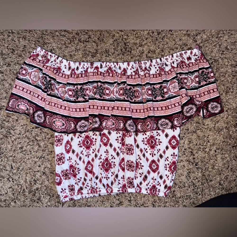 Bohemian Off-Shoulder Top - Red and White